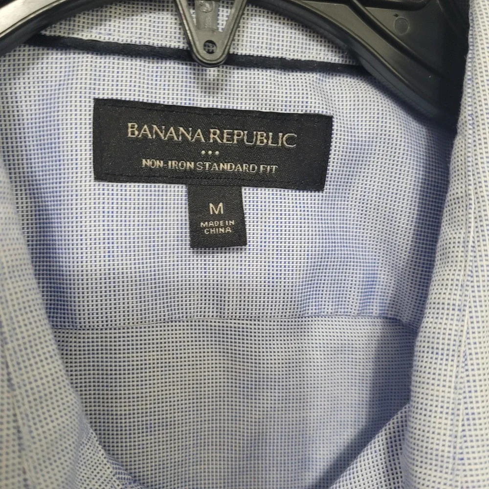 Banana Republic Mens Non-Iron Standard Fit Shirt‎ Blue Micro Check Medium